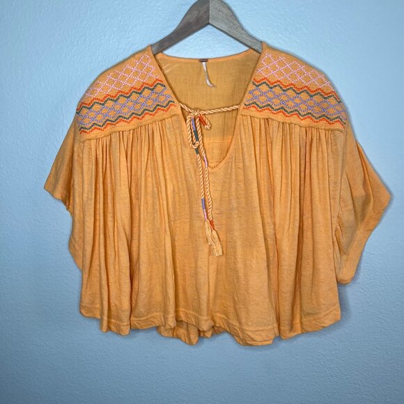 Free People Orange Boho Market Embroidered Cotton Tunic Medium - Picture 2 of 11